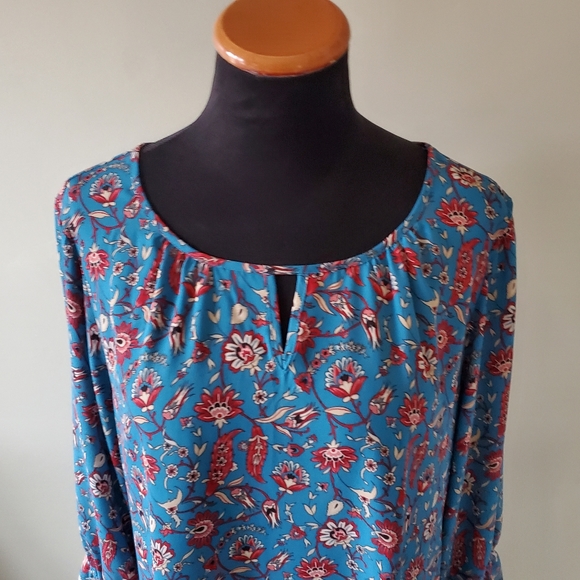 Northern Reflections L Floral Boheminan Peasant Vacation Keyhole Blouse - Picture 5 of 11